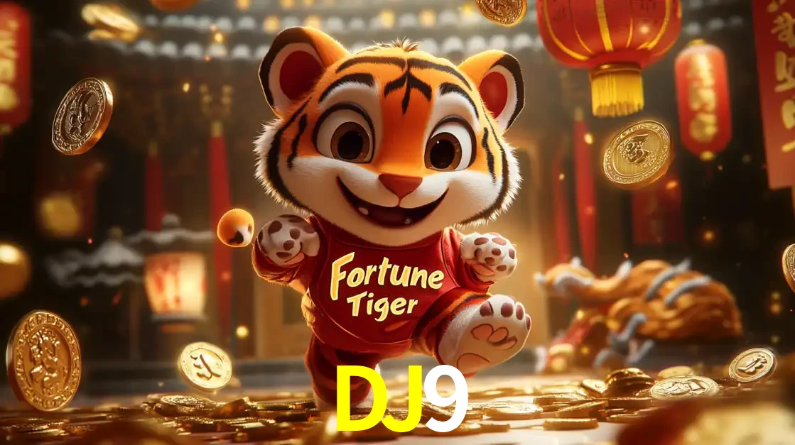 O alegre personagem do Fortune Tiger correndo sobre um caminho de moedas de ouro, simbolizando os grandes prêmios e a diversão do popular jogo de slot do DJ9.
