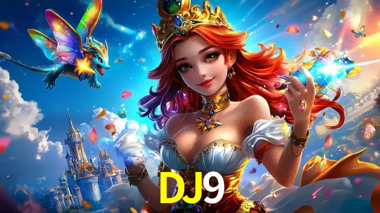 A princesa de um reino de fantasia mágico, com seu pequeno dragão, apresentando um mundo de prêmios encantados nos jogos de caça-níqueis do cassino DJ9.